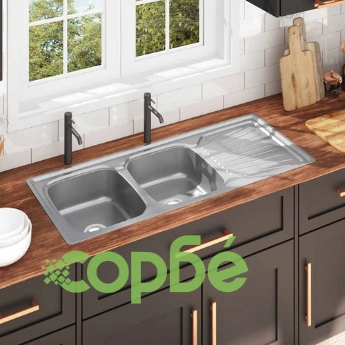Кухненска мивка двойно корито цедка и сифон неръждаема стомана ➤ топ цена ➤ sorbe.bg