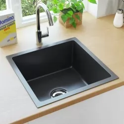 Ръчно изработена кухненска мивка с цедка, черна, инокс