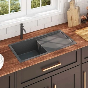 Ръчно изработена кухненска мивка, черна, неръждаема стомана