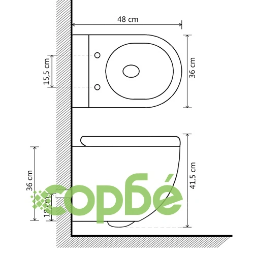 Окачена тоалетна чиния без ръб, керамична, бяла ➤ топ цена ➤ sorbe.bg