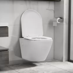 Окачена тоалетна чиния без ръб, керамична, бяла