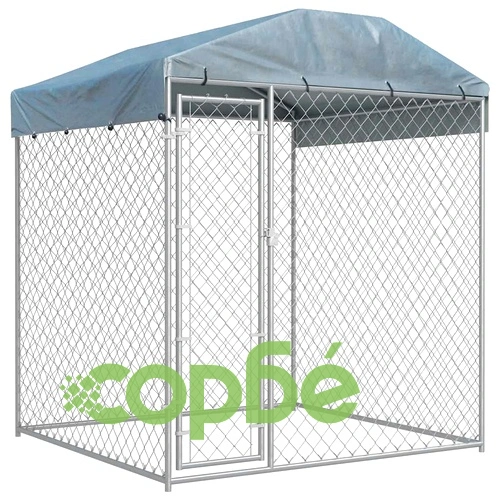 Дворна клетка за кучета с покривен навес, 193x193x225 см ➤ топ цена ➤ sorbe.bg