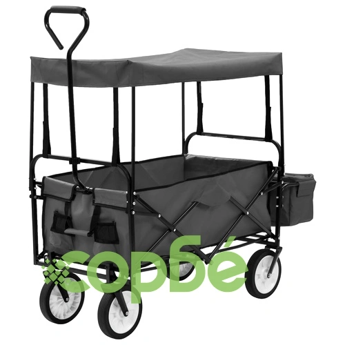 Сгъваема ръчна количка с покривало, стомана, сива ➤ топ цена ➤ sorbe.bg