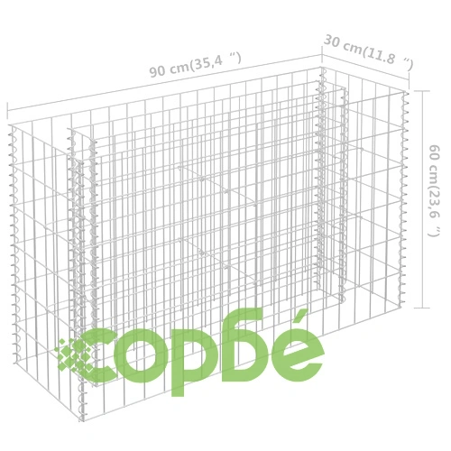 Габион повдигната леха, поцинкована стомана, 90x30x60 см ➤ топ цена ➤ sorbe.bg