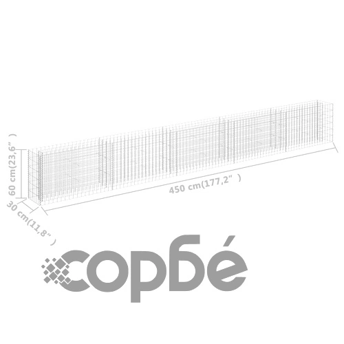 Габион повдигната леха, поцинкована стомана, 450x30x60 cм ➤ топ цена ➤ sorbe.bg