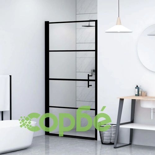 Врата за душ, закалено стъкло, 101x180 см, черна ➤ топ цена ➤ sorbe.bg