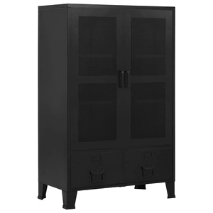 Офис шкаф мрежести врати промишлен черен 75x40x120 cм стомана