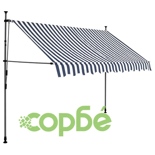 Ръчно прибиращ се сенник с LED, 300 см, синьо и бяло ➤ топ цена ➤ sorbe.bg