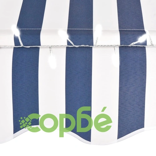 Ръчно прибиращ се сенник с LED, 300 см, синьо и бяло ➤ топ цена ➤ sorbe.bg
