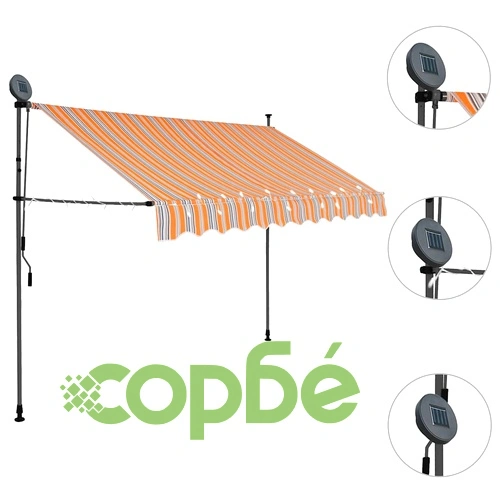 Ръчно прибиращ се сенник с LED, 250 см, жълто и синьо ➤ топ цена ➤ sorbe.bg