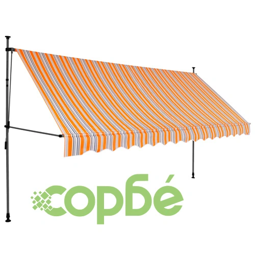Ръчно прибиращ се сенник с LED, 350 см, жълто и синьо ➤ топ цена ➤ sorbe.bg