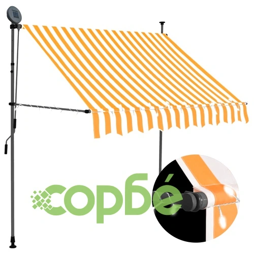 Ръчно прибиращ се сенник с LED, 100 см, бяло и оранжево ➤ топ цена ➤ sorbe.bg