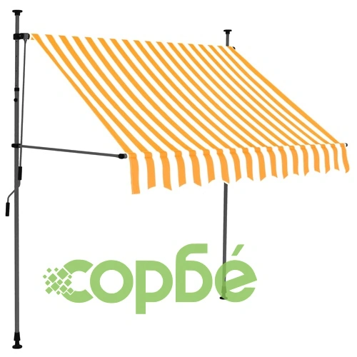 Ръчно прибиращ се сенник с LED, 150 см, бяло и оранжево ➤ топ цена ➤ sorbe.bg