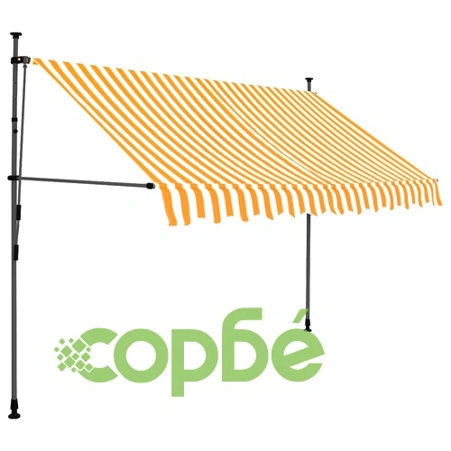 Ръчно прибиращ се сенник с LED, 300 см, бяло и оранжево ➤ топ цена ➤ sorbe.bg