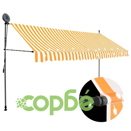 Ръчно прибиращ се сенник с LED, 400 см, бяло и оранжево ➤ топ цена ➤ sorbe.bg