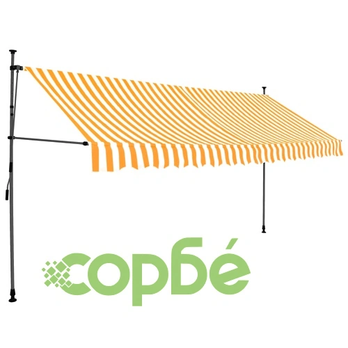Ръчно прибиращ се сенник с LED, 400 см, бяло и оранжево ➤ топ цена ➤ sorbe.bg