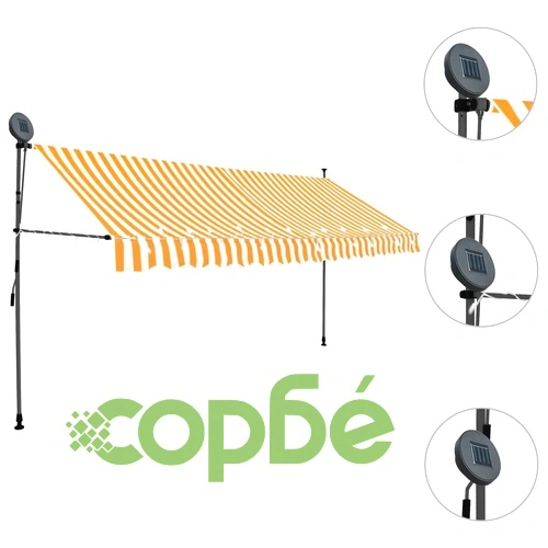 Ръчно прибиращ се сенник с LED, 400 см, бяло и оранжево ➤ топ цена ➤ sorbe.bg