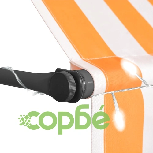 Ръчно прибиращ се сенник с LED, 400 см, бяло и оранжево ➤ топ цена ➤ sorbe.bg