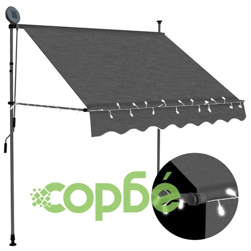 Ръчно прибиращ се сенник с LED, 100 см, антрацит ➤ топ цена ➤ sorbe.bg