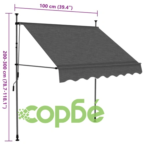 Ръчно прибиращ се сенник с LED, 100 см, антрацит ➤ топ цена ➤ sorbe.bg