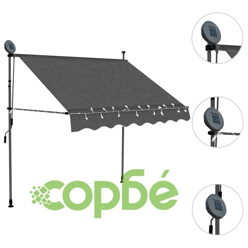 Ръчно прибиращ се сенник с LED, 150 см, антрацит ➤ топ цена ➤ sorbe.bg