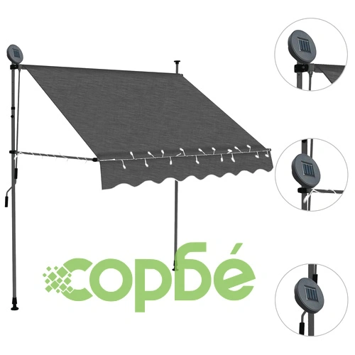 Ръчно прибиращ се сенник с LED, 200 см, антрацит ➤ топ цена ➤ sorbe.bg
