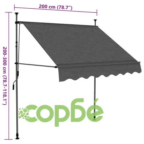 Ръчно прибиращ се сенник с LED, 200 см, антрацит ➤ топ цена ➤ sorbe.bg