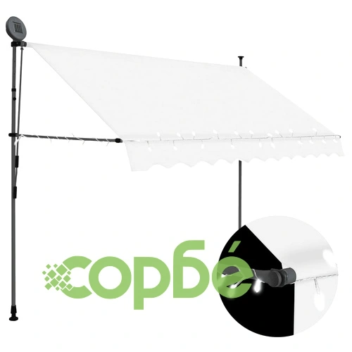 Ръчно прибиращ се сенник с LED, 250 см, кремав ➤ топ цена ➤ sorbe.bg