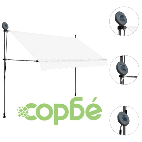 Ръчно прибиращ се сенник с LED, 250 см, кремав ➤ топ цена ➤ sorbe.bg
