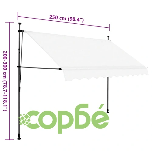 Ръчно прибиращ се сенник с LED, 250 см, кремав ➤ топ цена ➤ sorbe.bg