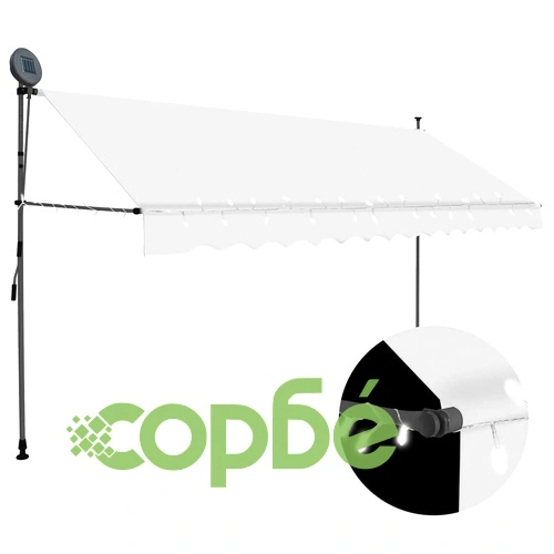 Ръчно прибиращ се сенник с LED, 350 см, кремав ➤ топ цена ➤ sorbe.bg