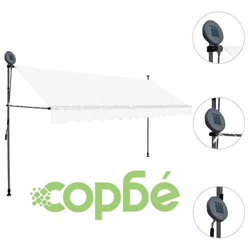 Ръчно прибиращ се сенник с LED, 350 см, кремав ➤ топ цена ➤ sorbe.bg