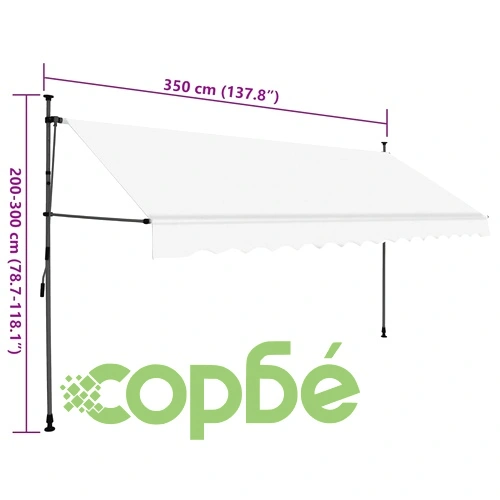 Ръчно прибиращ се сенник с LED, 350 см, кремав ➤ топ цена ➤ sorbe.bg
