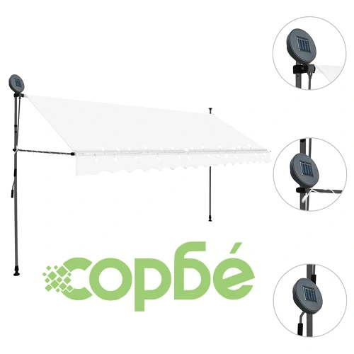 Ръчно прибиращ се сенник с LED, 400 см, кремав ➤ топ цена ➤ sorbe.bg
