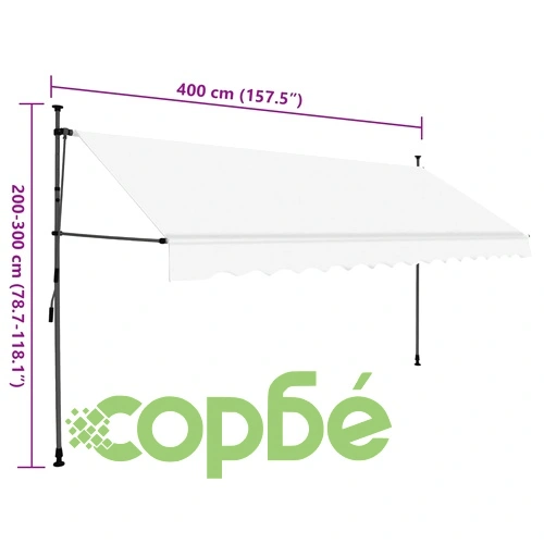 Ръчно прибиращ се сенник с LED, 400 см, кремав ➤ топ цена ➤ sorbe.bg