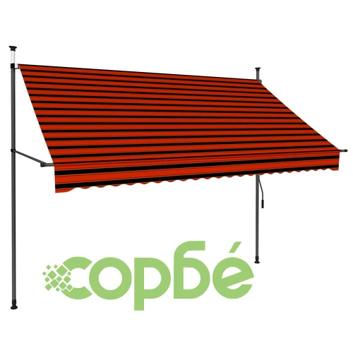 Ръчно прибиращ се сенник с LED, 250 см, оранжево и кафяво ➤ топ цена ➤ sorbe.bg