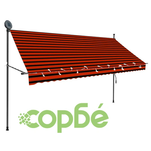 Ръчно прибиращ се сенник с LED, 300 см, оранжево и кафяво ➤ топ цена ➤ sorbe.bg