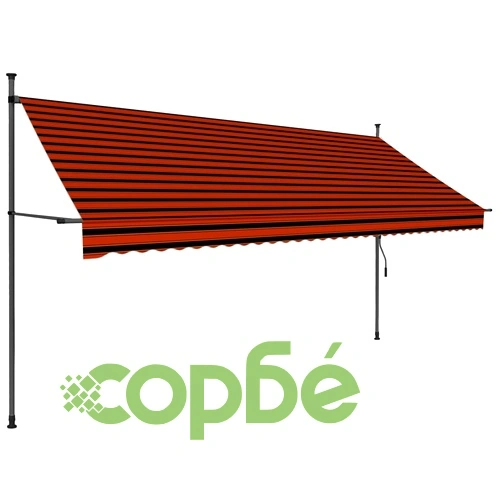 Ръчно прибиращ се сенник с LED, 350 см, оранжево и кафяво ➤ топ цена ➤ sorbe.bg