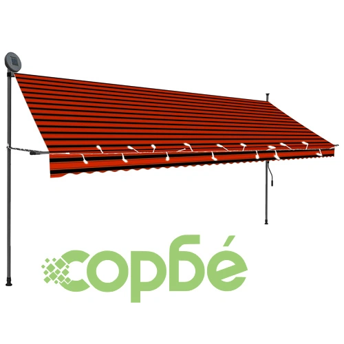Ръчно прибиращ се сенник с LED, 400 см, оранжево и кафяво ➤ топ цена ➤ sorbe.bg