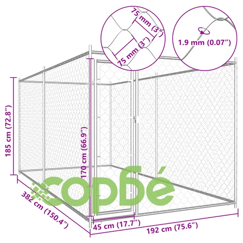 Дворна клетка за кучета, 382x192x185 см ➤ топ цена ➤ sorbe.bg