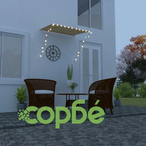 Сенник с падащо рамо с LED, 150x150 см, жълто и бяло ➤ топ цена ➤ sorbe.bg