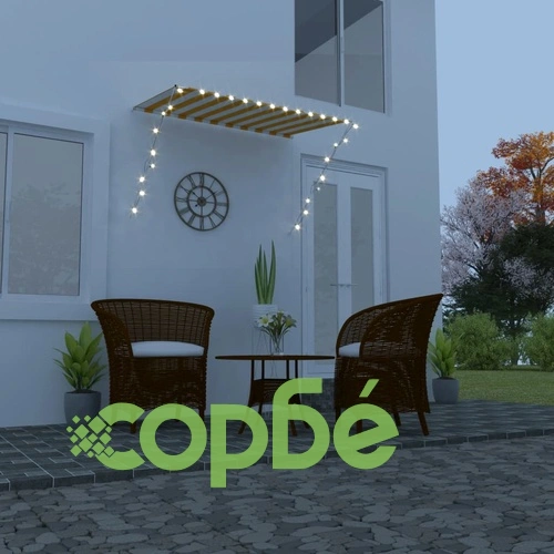Сенник с падащо рамо с LED, 200x150 см, жълто и бяло ➤ топ цена ➤ sorbe.bg