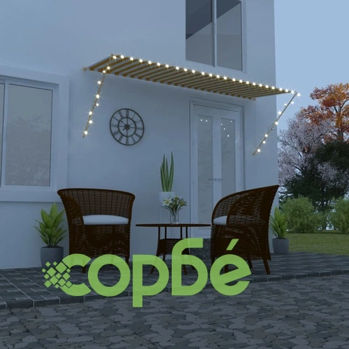 Сенник с падащо рамо с LED, 350х150 см, жълто и бяло ➤ топ цена ➤ sorbe.bg
