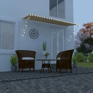 Сенник с падащо рамо с LED, 400x150 см, жълто и бяло