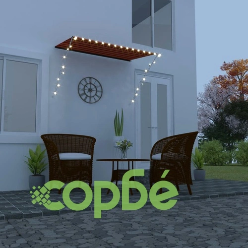 Сенник с падащо рамо с LED, 200х150 см, оранжево и кафяво ➤ топ цена ➤ sorbe.bg