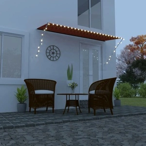 Сенник с падащо рамо с LED, 350x150 см, оранжево и кафяво