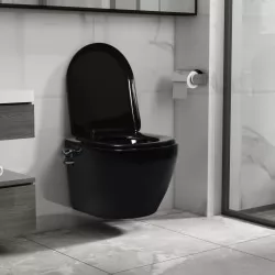 Окачена тоалетна чиния без ръб с функция биде, керамична, черна