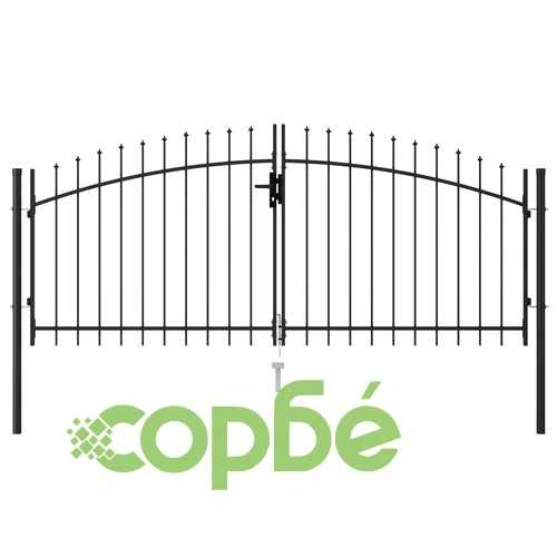Оградна порта две врати с остри върхове стомана 3х1,25 м черна ➤ топ цена ➤ sorbe.bg