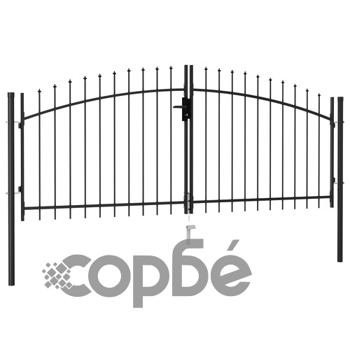 Оградна порта две врати с остри върхове стомана 3х1,25 м черна ➤ топ цена ➤ sorbe.bg