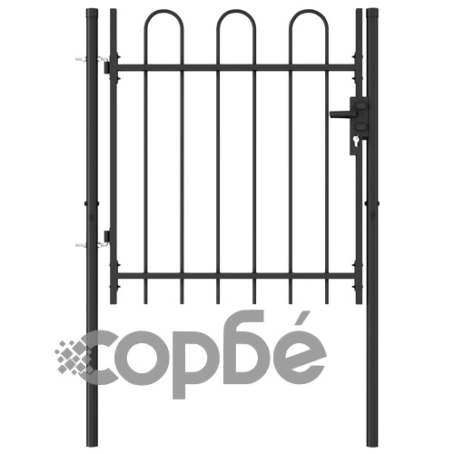 Оградна порта една врата арковидни върхове стомана 1х1 м черна ➤ топ цена ➤ sorbe.bg